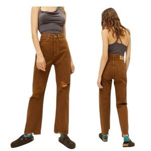 Womens BDG by Urban Outfitters Brown Distressed High Rise Cowboy Jeans - Sz 28